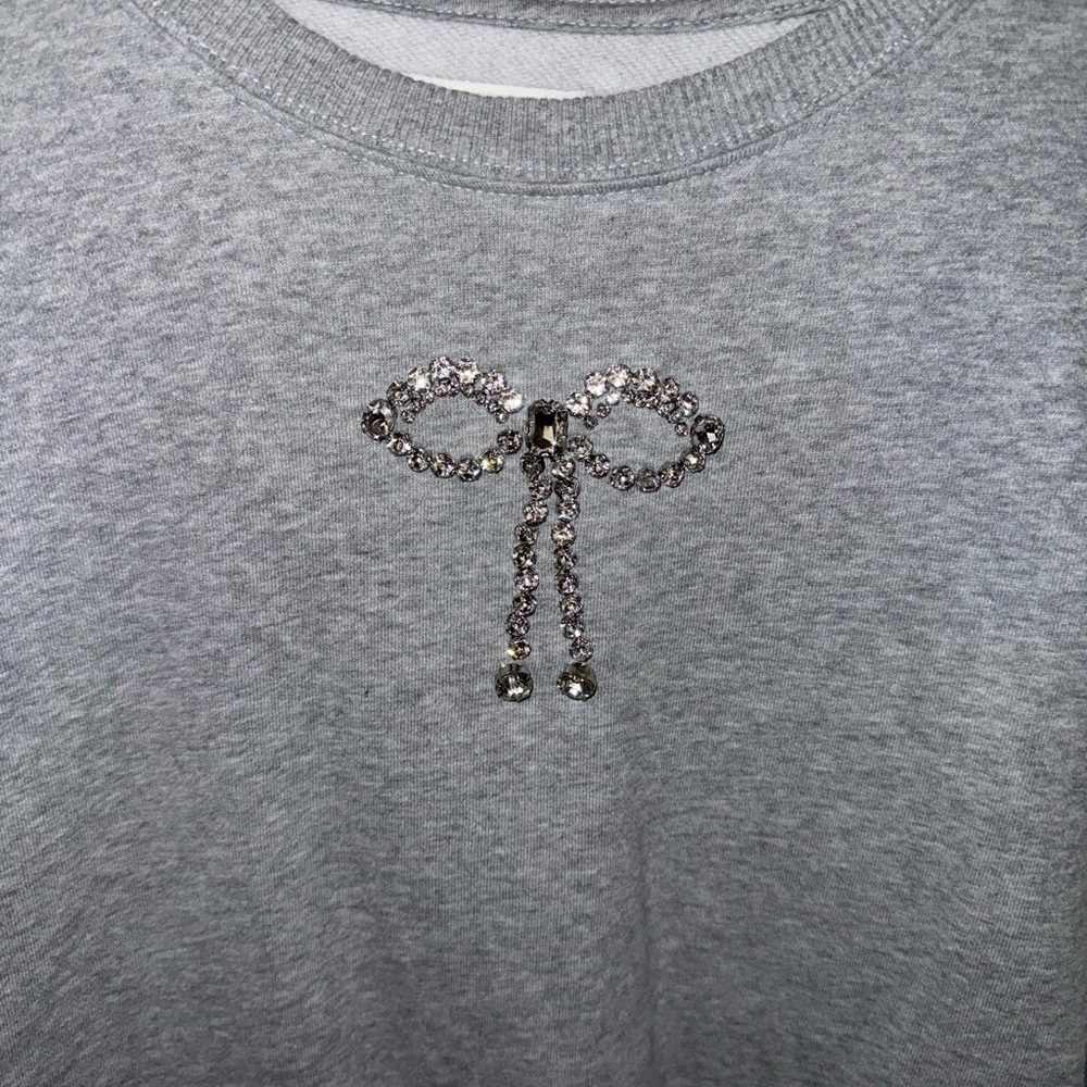 American Eagle Gray Top with Rhinestone Bow Detail